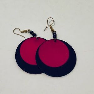 Pink & Black circular wood earrings